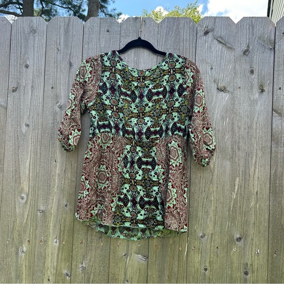One World‎ Women’s Petite Small Fairy Boho Printed 3/4 Sleeve Peasant Blouse - Picture 7 of 9